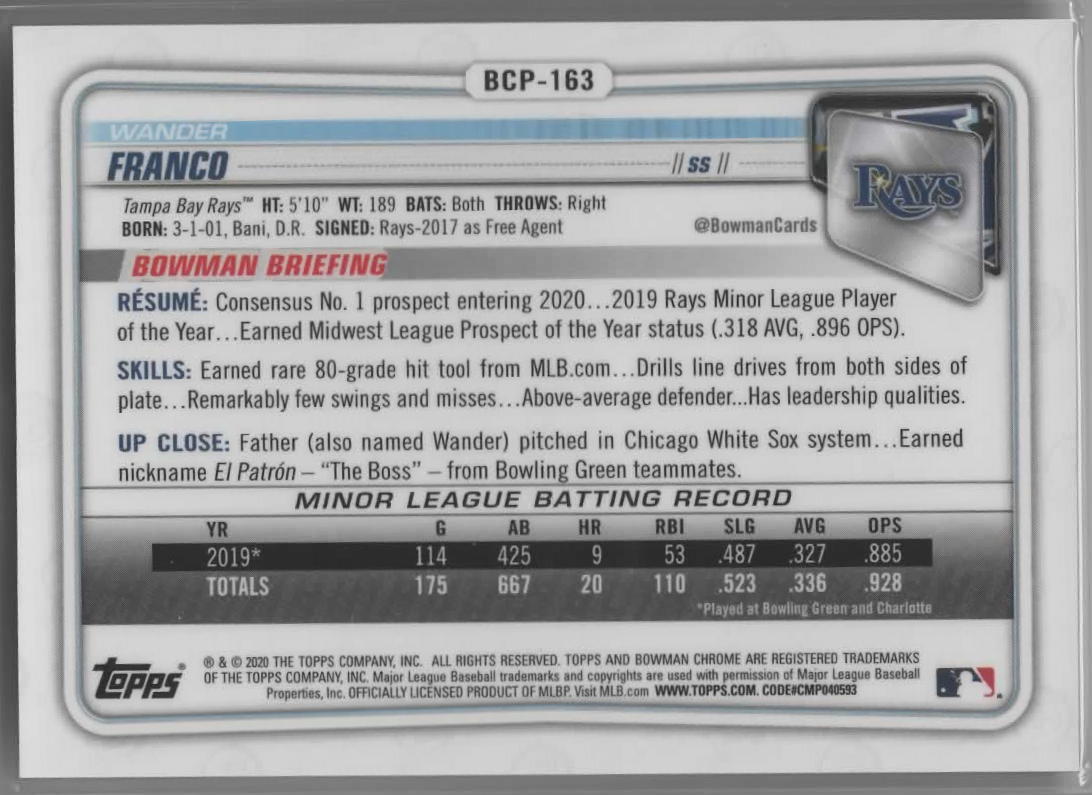 Wander Franco 2020 Bowman Chrome #27/99