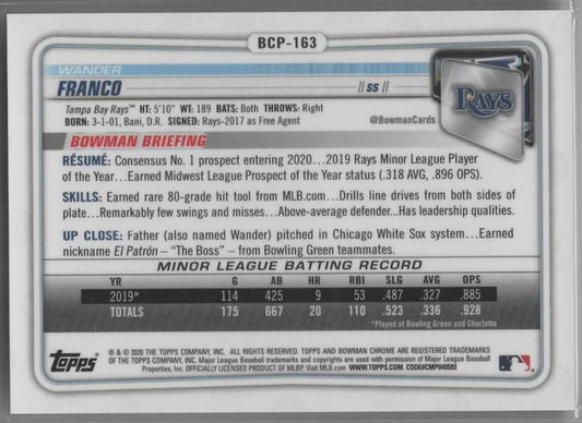 Wander Franco 2020 Bowman Chrome #27/99