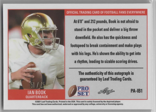 Ian Book 2021 Leaf Pro Set Autographed Rookie Card 51/75