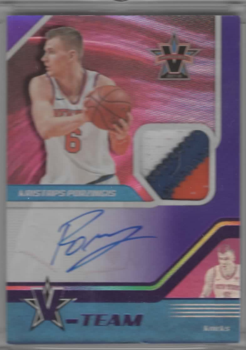 Kristaps Porzingis 2018 Panini Triple Colored Patch Autographed Card #8/25